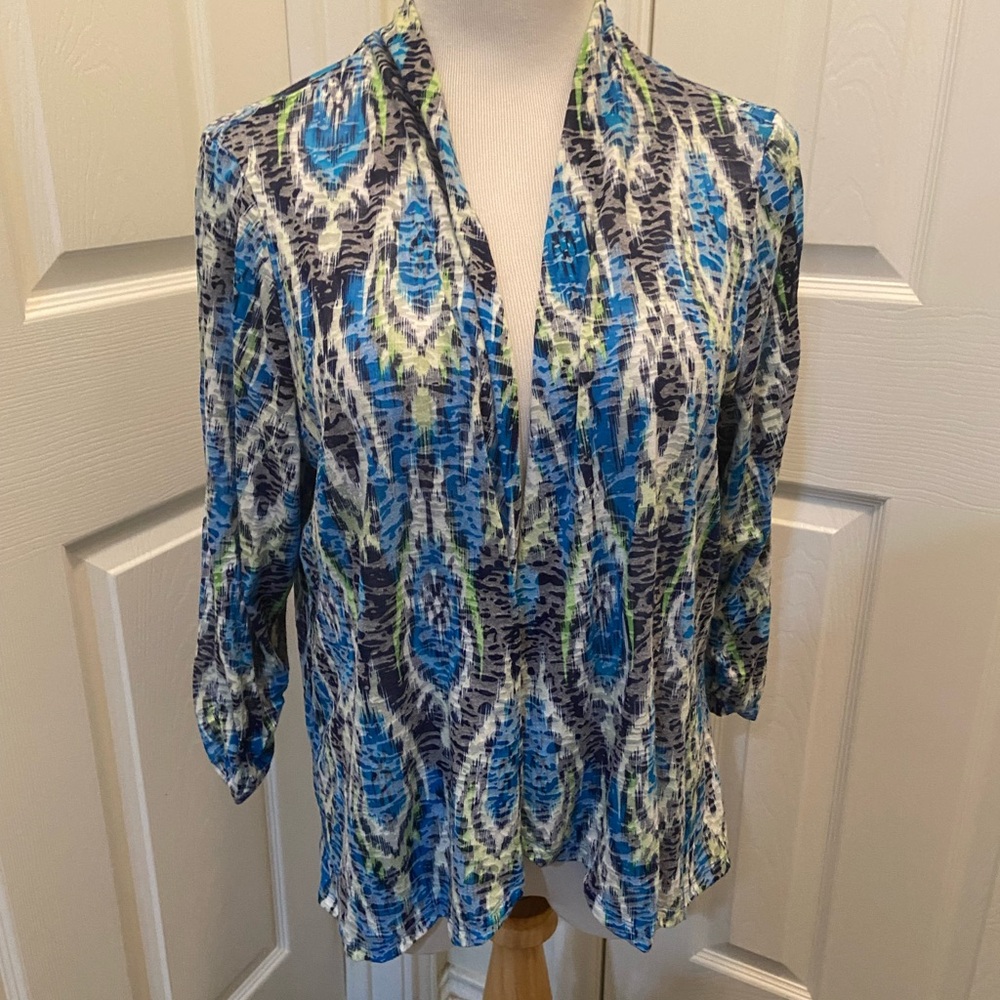 2x Kim Roger’s lightweight drapy jacket blue multicolor 23 in L sleeves 18 in L